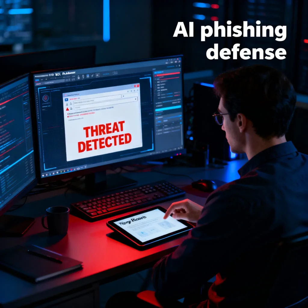 A SOC leader using an AI phishing defense framework to analyze and respond to a generative AI attack.