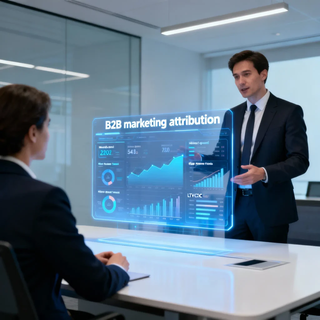 A B2B marketing analytics director presenting an attribution model that proves marketing ROI to a CFO.