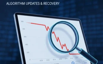 An image showing a graph with a sharp traffic drop, illustrating the diagnosis of Google SEO penalties.