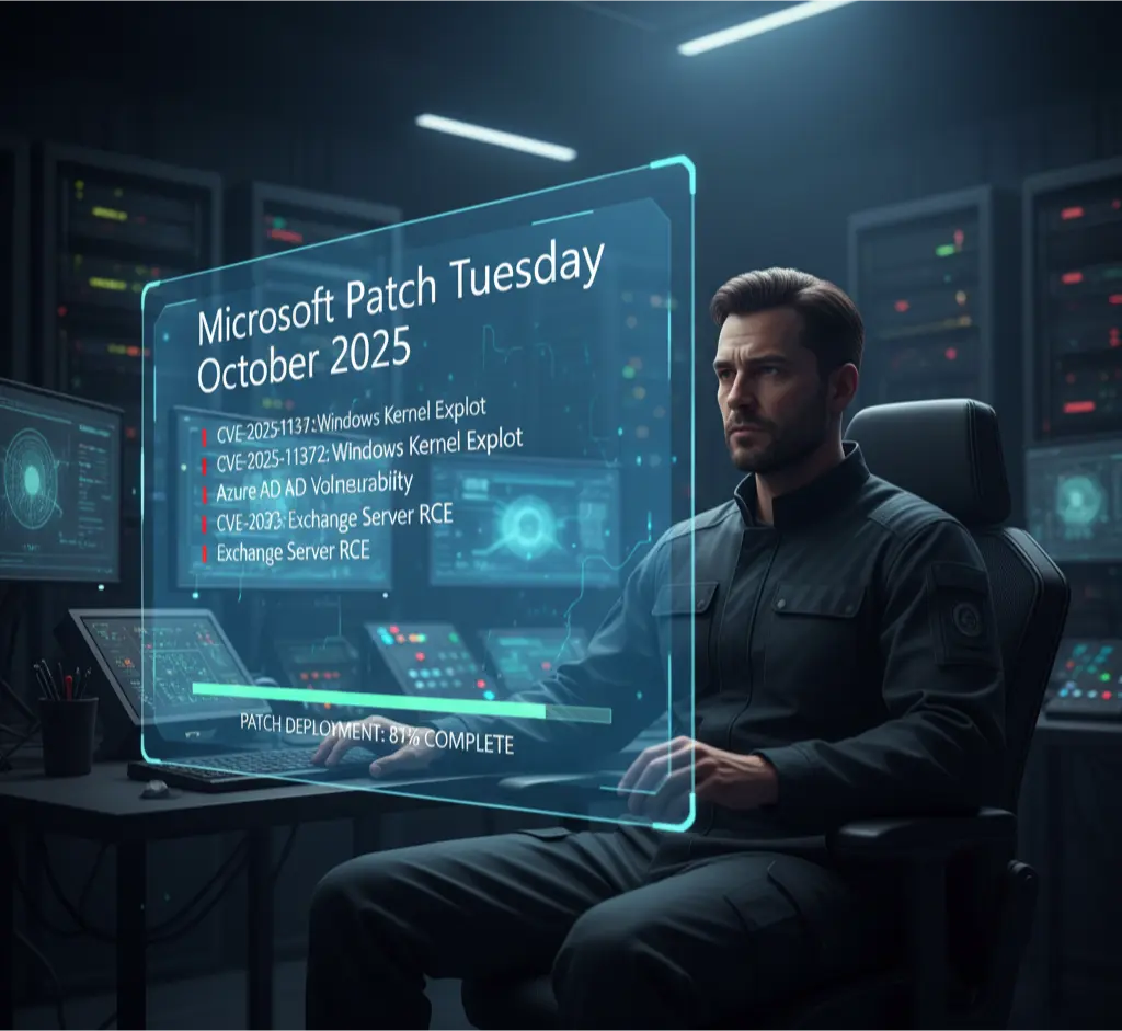 A system administrator applying critical security updates for the Microsoft Patch Tuesday October 2025 to fix Windows zero-day vulnerabilities.