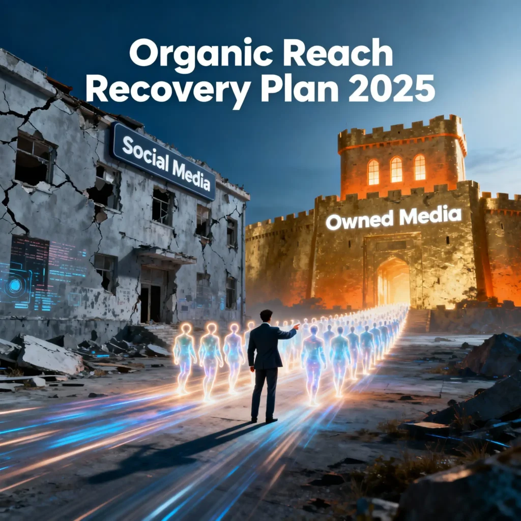 A marketer's recovery plan for declining organic reach, focusing on building owned media.

