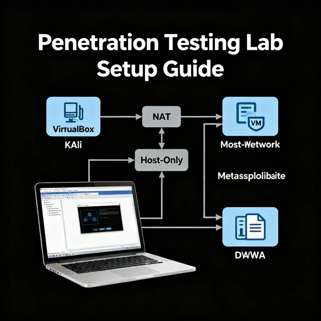 A diagram showing the network architecture for a safe home penetration testing lab.