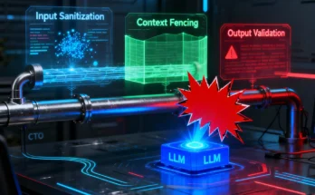 A CTO's multi-layered prompt injection defense framework securing an enterprise LLM from jailbreak attacks.