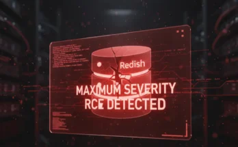 An illustration representing the critical Redis vulnerability (Remote Code Execution) that requires an urgent database security fix.