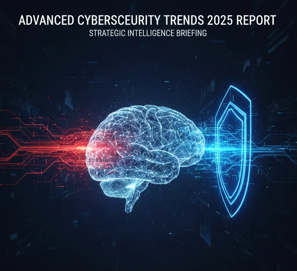 An infographic summarizing the advanced cybersecurity trends for 2025, including AI-powered threats and new cyber defense strategies.