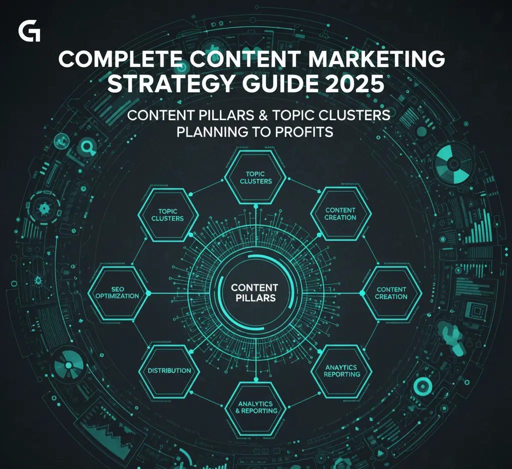 An infographic showing the key components of a successful content marketing strategy, including content pillars and topic clusters.
