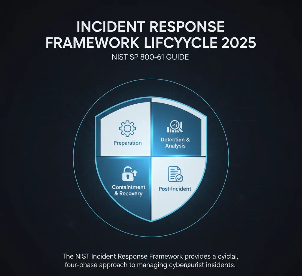 An infographic showing the four phases of the NIST Incident Response Framework for 2025: Preparation, Detection & Analysis, Containment & Recovery, and Post-Incident activities.