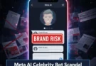 A brand risk analysis graphic showing the legal and reputational dangers of the Meta AI celebrity bot scandal for CMOs and marketers.