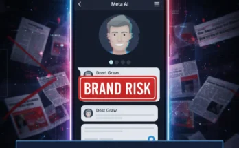 A brand risk analysis graphic showing the legal and reputational dangers of the Meta AI celebrity bot scandal for CMOs and marketers.