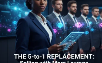 A strategic analysis graph showing how Microsoft's 'more leverage' AI hiring model will lead to a 40-60% reduction in B2B sales teams by 2027.