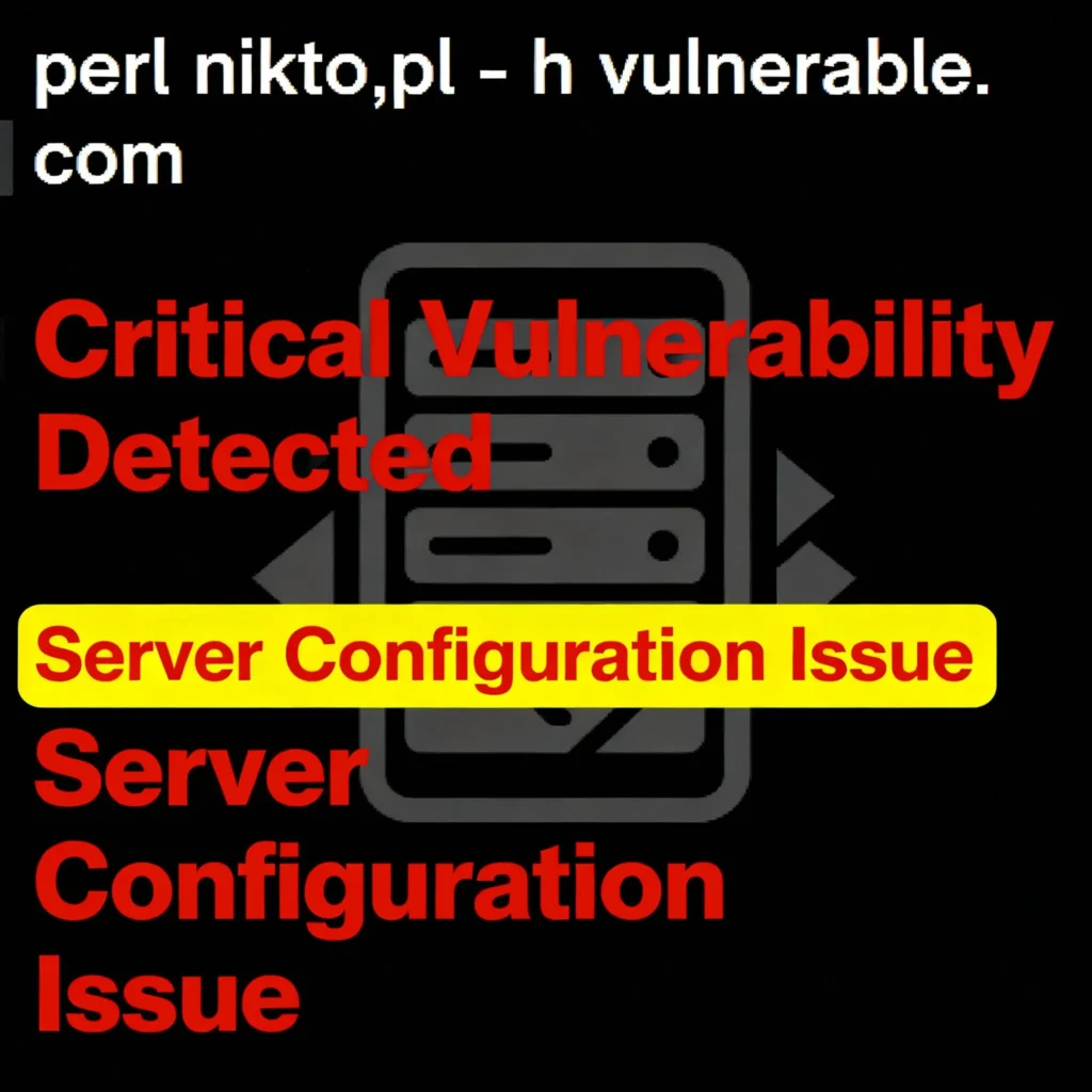 A screenshot of the Nikto web vulnerability scanner running in a command line and identifying critical security flaws on a target server.

