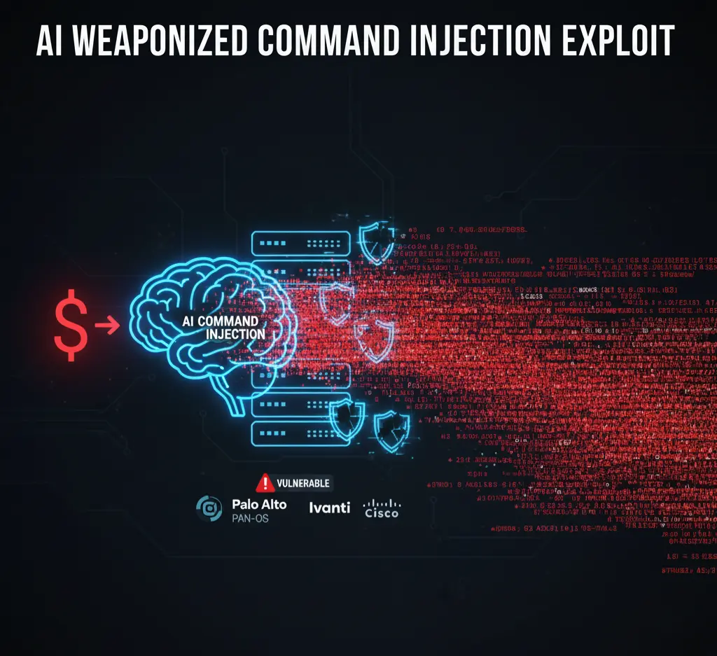 An infographic illustrating how AI generates polymorphic command injection payloads to bypass traditional Intrusion Detection Systems (IDS).
