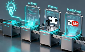 An infographic flowchart showing the AI-powered workflow for generating YouTube scripts, starting from the initial idea and moving to a production-ready script.