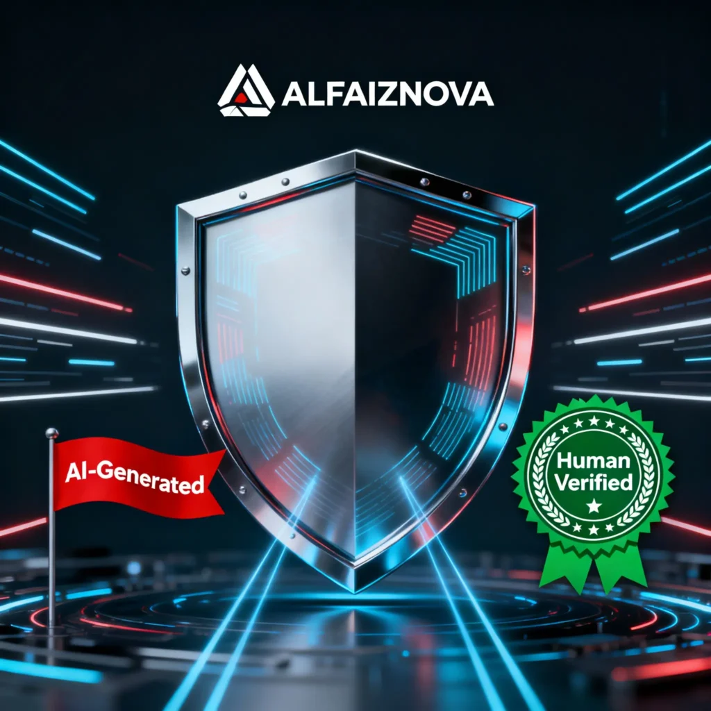 An infographic of the ALFAIZNOVA Synthetic Review Detection Framework, showing the five layers of analysis: neural fingerprinting, behavioral patterns, semantic coherence, cross-platform analysis, and temporal anomalies.