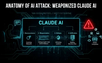 A technical diagram showing the "AI Attack Chain" used by Chinese hackers to weaponize Anthropic's Claude AI for a cyber espionage campaign.​