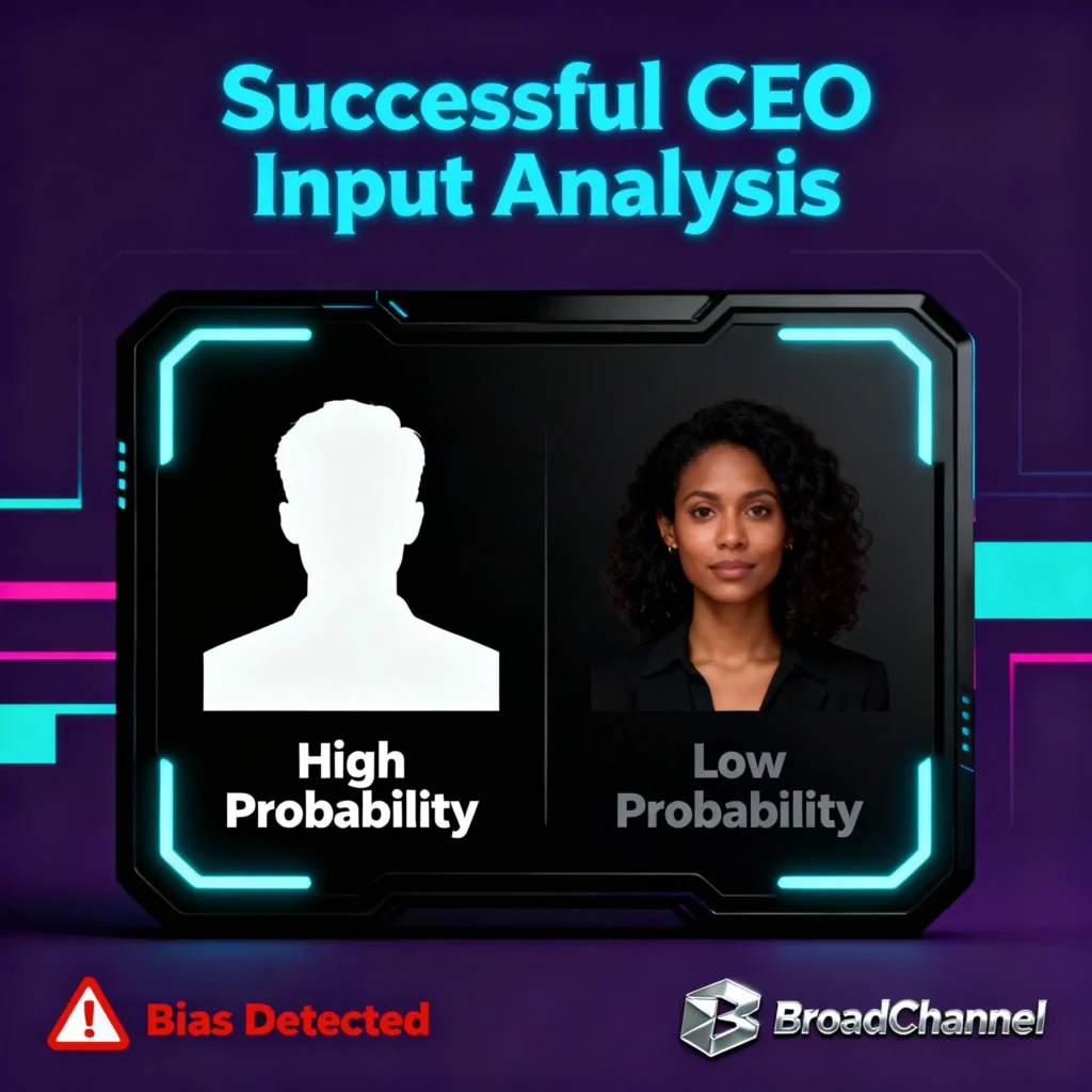An infographic of the BroadChannel Cross-Modal Bias Detection Framework, showing how it analyzes AI-generated content for stereotypical associations between text and images.