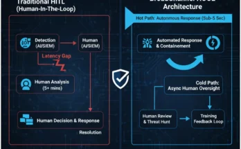 A detailed diagram of the BroadChannel Human-Out-of-Loop (HOOL) defense architecture, showing the separation of the autonomous "Hot Path" for response and the "Cold Path" for human oversight.