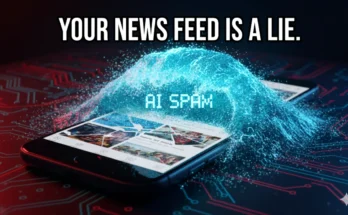 A shocking image of the Google Discover feed being overwhelmed by a tsunami of AI-generated spam articles, representing the current crisis.​