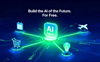 A futuristic image showing the Google AI Agents course logo with icons representing the powerful autonomous tasks you can learn to build.​