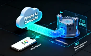 A diagram explaining how Google's Private AI Compute platform securely processes sensitive AI tasks in a Trusted Execution Environment.