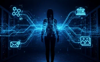 A person looking at a large, complex board connecting their username, email, and photos, illustrating how OSINT tools map a digital footprint.