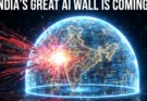 A conceptual image of India's National AI Firewall, a digital shield protecting the country from AI-powered cyberattacks.