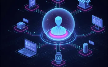 Illustration showing interconnected digital and physical marketing touchpoints forming a unified customer experience for 2025.