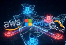 Amazon’s $35B India Bet: The $70B “Cloud War” with Microsoft & Google (Analysis) A digital illustration showing the logos of Amazon, Microsoft, and Google placed over a map of India, with a rising graph line and the text "$70 Billion AI Bet."