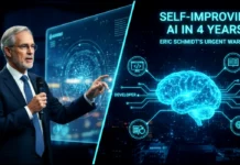 AI Will Soon Think on Its Own: Are 2025 Graduates Ready for Eric Schmidt’s 4‑Year Warning? Former Google CEO Eric Schmidt speaking about AI at a university event, with a digital brain graphic in the background symbolising self‑improving artificial intelligence.