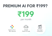 Google AI Plus India @ ₹199: Gemini 3 Pro, 200GB Storage & More (Review) A comparison graphic showing Google AI Plus features (Gemini 3 Pro, Nano Banana, Veo) next to the ₹199 price tag and Google One logo.