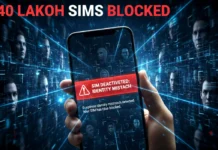 Is Your SIM Fake? Government’s New “ASTR” AI Will Block It Instantly (Check Now) A dramatic digital illustration of a mobile phone screen showing a "SIM BLOCKED" warning message in red, with a background of a futuristic AI face-scanning grid.